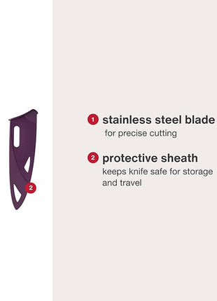Zyliss Utility Knife with Sheath Cover - Precision Knife for Cutting & Slicing - Paring Knife for Meat, Fruits & Vegetables - Culinary Kitchen Knife - 5.5" Carbon Stainless Steel Blade - Purple