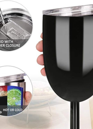 AMZUShome Stainless Steel Wine Glasses Cups.Double Walled Vacuum Insulated Wine Tumbler With Lid and Straw.Friendship,Christmas,Birthday Gifts for Women Men Friends Dad Mom(10oz Black)