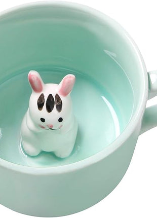 Surprise 3D Coffee Mug Animal Inside 8 oz with Bunny,Cute Cartoon Handmade Ceramics Cup,Christmas Birthday Surprise for Friends Family or Kids (Bunny)