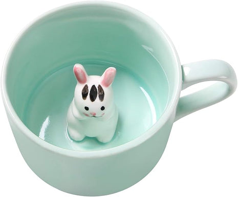 Surprise 3D Coffee Mug Animal Inside 8 oz with Bunny,Cute Cartoon Handmade Ceramics Cup,Christmas Birthday Surprise for Friends Family or Kids (Bunny)