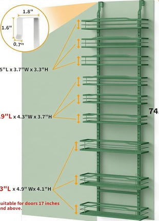 Moforoco Sage Green 9-Tier Over The Door Pantry Organizer, Pantry Organization and Storage, Black Hanging Basket Wall Spice Rack Seasoning Shelves