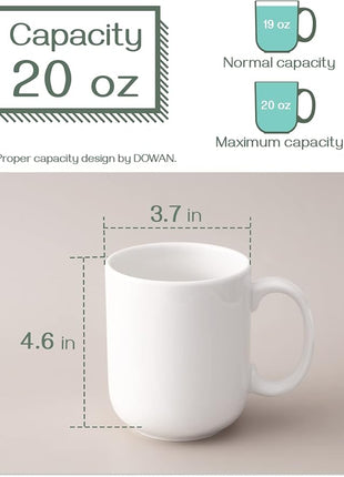 DOWAN 20 oz Large Coffee Mugs with Handle, Ceramic Cup Set of 6 for Tea Hot Cocoa, Mug Gifts Set, Soft White