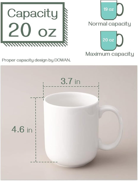 DOWAN 20 oz Large Coffee Mugs with Handle, Ceramic Cup Set of 6 for Tea Hot Cocoa, Mug Gifts Set, Soft White