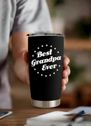 SANDJEST Tumbler Best Grandpa Ever Gift Set for Papa, Grandfather - 20oz Insulated Travel Mug - Great Christmas Father's Day, Birthday, Christmas Gifts (Black - Grandpa)