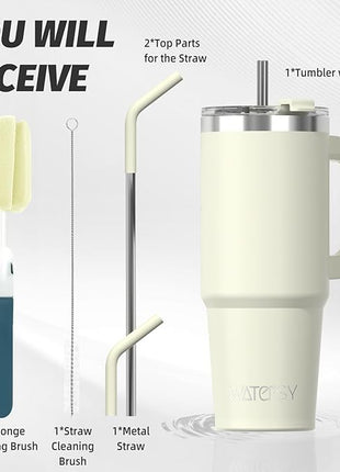 20 oz Tumbler with Handle,Tumbler with Lid and Straw,Double Wall Insulated Cup Stainless Steel Travel Mug(Cold for 34 Hours),Water Bottle for Iced Tea,Coffee,Cold Beverages(Cream White)