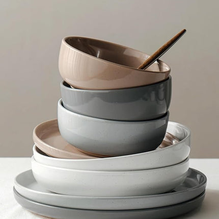 Famiware Milkyway Stoneware Dinnerware Sets with Mugs, Service for 4 (16pcs), Plates and Bowls Sets, Scratch Resistant, Microwave and Dishwasher Safe Dishes Set, Multi-color