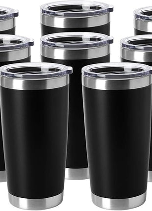 HASLE OUTFITTERS 20oz Tumblers Bulk Stainless Steel Cup with Lid Double Wall Vacuum Insulated Coffee Mug for Cold & Hot Drinks 8 Pack, Black