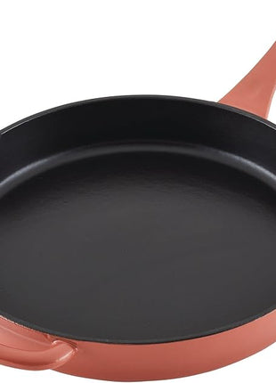 Ayesha Curry Kitchenware Enameled Cast Iron Skillet/Frying Pan with Helper Handle and Pour Spouts, 12 Inch - Redwood Red
