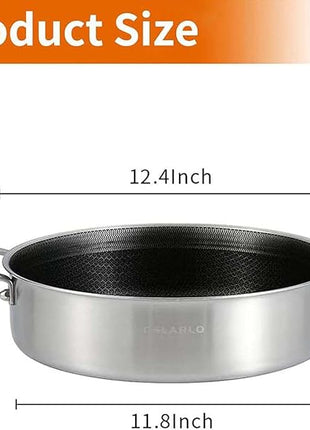 DELARLO Frying Pan,12 inch Skillet with lid,Tri-Ply Stainless Steel Saute Pan 6QT,Dishwasher-Friendly,Stay-Cool Handles,Oven-Safe Up to 660℉