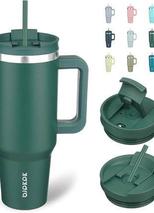 BJPKPK 40 oz Stainless Steel Tumbler With Handle Insulated Tumblers With 2 Straw Travel Coffee Mug With Lid,Army Green
