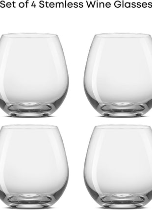 JoyJolt Spirits Stemless Wine Glasses for Red or White Wine (Set of 4)-15-Ounces