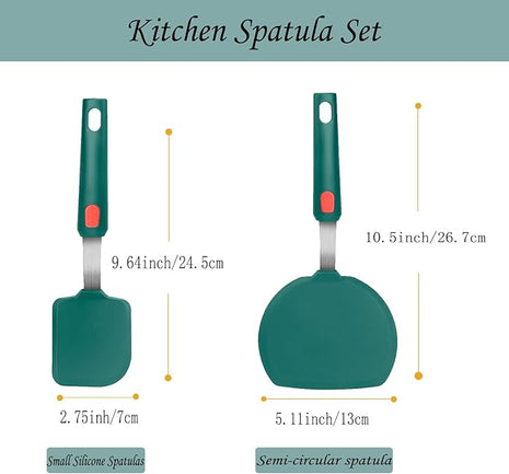 2Pcs Silicone Spatula Turner,Wide Pancake Spatulas utensils set for cooking,Heat Resistant Non-Stick Kitchen Use s for Flipping Pancakes, Omelettes, Fish,Dishwasher Safe.(Green)