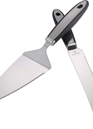 Cake Cutting Set for Wedding Cake Knife and Server Set, Cake Cutter and Pie Spatula, Cake Server and Knife Set of 2 (Plastic Handle, Silver)