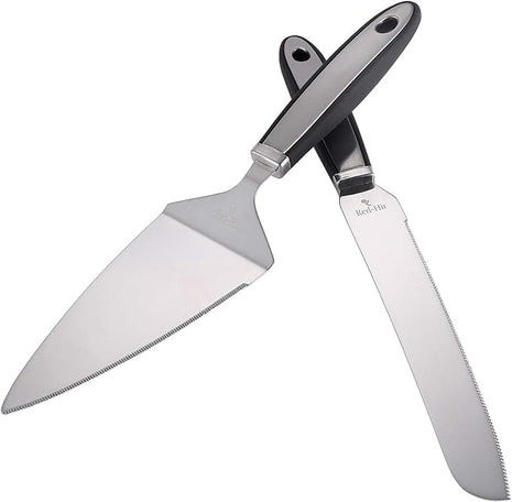 Cake Cutting Set for Wedding Cake Knife and Server Set, Cake Cutter and Pie Spatula, Cake Server and Knife Set of 2 (Plastic Handle, Silver)