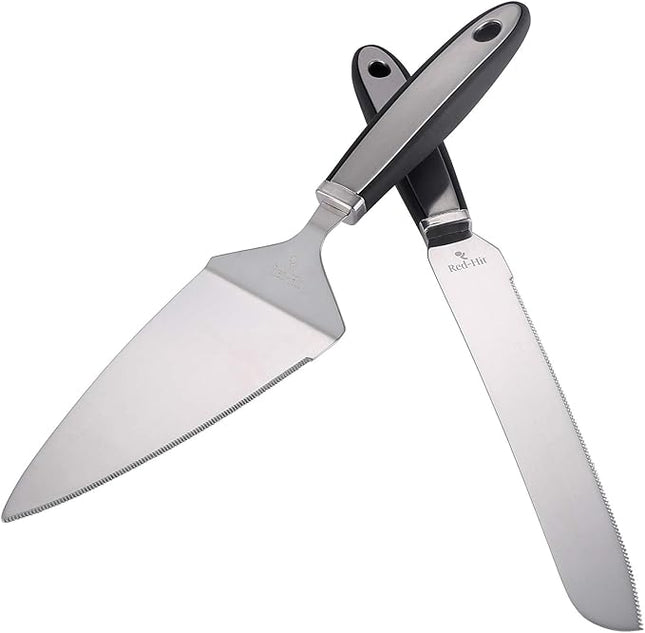 Cake Cutting Set for Wedding Cake Knife and Server Set, Cake Cutter and Pie Spatula, Cake Server and Knife Set of 2 (Plastic Handle, Silver)