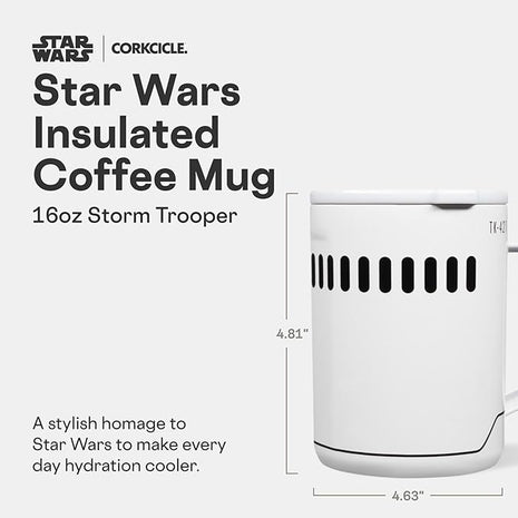 Corkcicle Classic Coffee Mug - Triple Insulated Stainless Steel for Travel - Shatter-Proof Lid - Keeps Drink Hot Over 3 Hours - Holiday Mug Gift - Great for Gifting Warmth - 16 oz - Stormtrooper