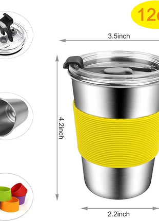 ShineMe Kids Cups with Lid, 12oz Stainless Steel Drinking Cups with Sleeves and Spill Proof Lid, Unbreakable Toddler Sippy Cups Apply to Indoor and Outdoor(6 Pack)