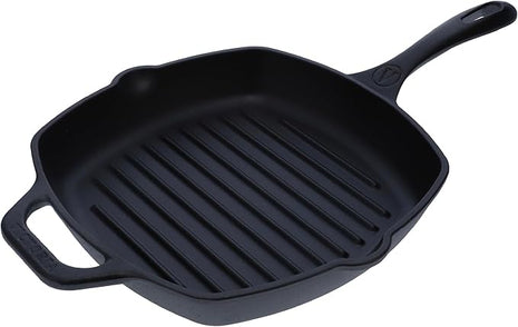 Victoria Cast Iron Grill Pan, Square Grill Pan, Cast Iron Griddle Pan, Seasoned with 100% Kosher-Certified, Non-GMO Flaxseed Oil, Black, 10 Inches