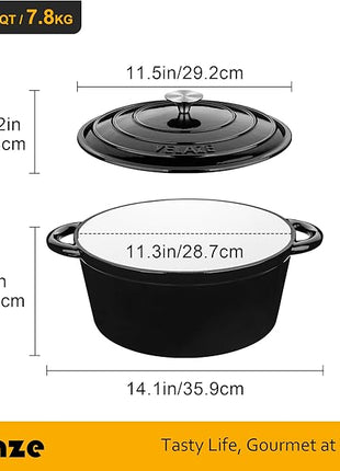 Velaze 7.5 QT Dutch Oven Pot with Lid, Enameled Cast Iron Dutch Oven with Dual Handles for Sourdough Bread Baking, Cooking, Non-stick Enamel Coated Cookware (Black)