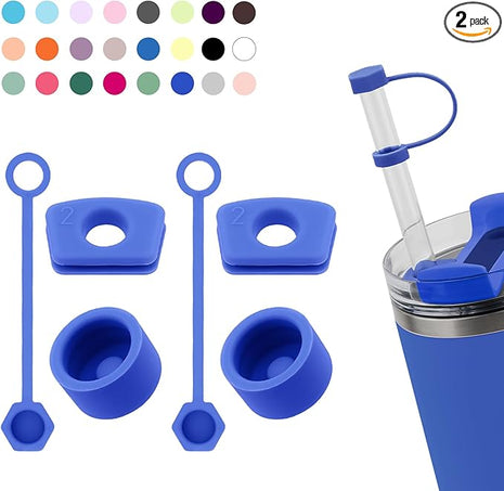 Silicone Spill Stopper Set Compatible with Stanley Cup 2.0 30oz & 40oz with Straw Cover (Set of 2, Iris)