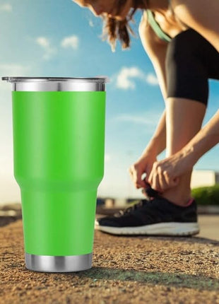 D·S 30 oz Green Tumbler Stainless Steel Double Wall Vacuum Insulated Mug with Straw and Lid, Cleaning Brush for Cold and Hot Beverages