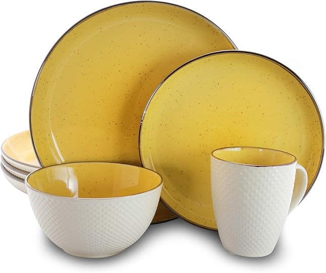 Elama's Luxuriously Mellow Yellow 16 Piece Dinnerware Set with Complete Setting for 4