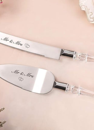 AW BRIDAL Mr Mrs Wedding Cake Knife and Server Set, Silver Cake Cutting Set for Wedding, Pie Cutter Dessert Server, Bridal Shower Engagement Registry Gifts for Couples