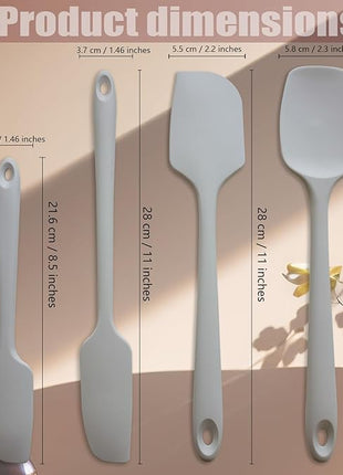 Silicone Spatula, 4-Pack Silicone Set,Heat Resistant for Non Stick,Food Grade Cookware with Stainless Steel for Mixing,Cooking,Baking,Flipping,Spreading,Lifting,Serving,BPA Free,Dishwasher Safe(Gray)