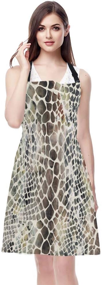 EKOBLA Snake Pattern Aprons Animal Skin Artwork Watercolor Painting Art Crocodile Waterproof Resistant Chef Cooking Kitchen BBQ Adjustable Aprons for Women Men 27x31 Inch