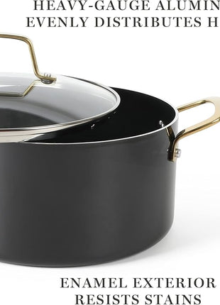 MARTHA STEWART 14 Piece Non-Stick Cookware Combo Set - Black w/Gold Handles