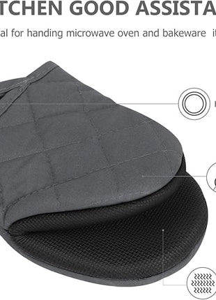 1 Pair Short Oven Mitts - Silicone Kitchen Oven Gloves High Heat Resistant 500℉, Mini Oven Mits with Non-Slip Grip Surfaces and Hanging Loop for BBQ, Baking, Cooking and Grilling (Solid Gray)