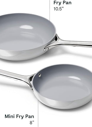 Caraway Fry Pan Duo - Nonstick Ceramic Frying Pan (8" & 10.5”) - Non Toxic, PTFE & PFOA Free - Oven Safe & Compatible with All Stovetops (Gas, Electric & Induction) - Gray