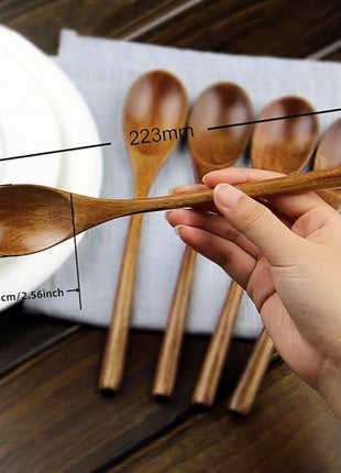 AOOSY Spoons, Wooden Spoons for Eating, 6 Pieces Japanese Natural Plant Ellipse Wooden Ladle Spoon Set for Cooking Mixing Stirring Honey Tea Soda Dessert Coconut Bowl Nonstick Pots Kitchen