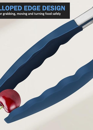 Kitchen Tongs, Stainless Steel Silicone Tongs for Cooking 600ºF High Heat-Resistant BBQ Grilling Locking Tongs, Set of 2-9" and 12" Classic Blue