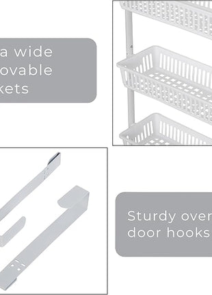 Smart Design Over-The-Door Organizer for Storage – Perfect for Pantry Organization, Bedroom, Bathroom Storage, Playroom, or Kitchen - Adjustable Steel Frame with 6 Baskets & Wall Mount – White