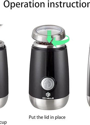 DR MILLS DM-7445 Coffee Grinder Electric,Spice and Herb Grinder, Blade & Cup Made with SUS304 Stainless Steel Food Grinders Electric