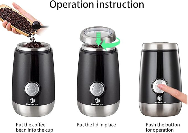DR MILLS DM-7445 Coffee Grinder Electric,Spice and Herb Grinder, Blade & Cup Made with SUS304 Stainless Steel Food Grinders Electric
