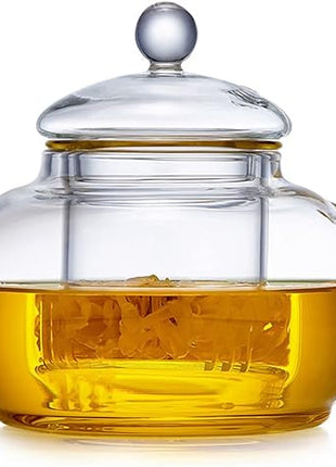 Glass Teapot with Removable Clear Infuser, 27 oz/ 800 ml Stove Top & Microwave Safe Borosilicate Glass Kettle with Loose Leaf Tea Strainer For Flower Blooming Tea