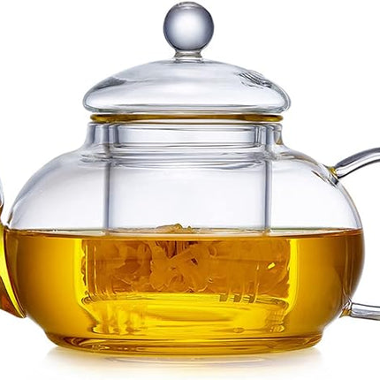 Glass Teapot with Removable Clear Infuser, 27 oz/ 800 ml Stove Top & Microwave Safe Borosilicate Glass Kettle with Loose Leaf Tea Strainer For Flower Blooming Tea