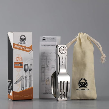 ROXON C1 3 IN 1 Camping Utensils Detachable Cutlery Knife Spoon Fork for Outdoor Camping Hiking