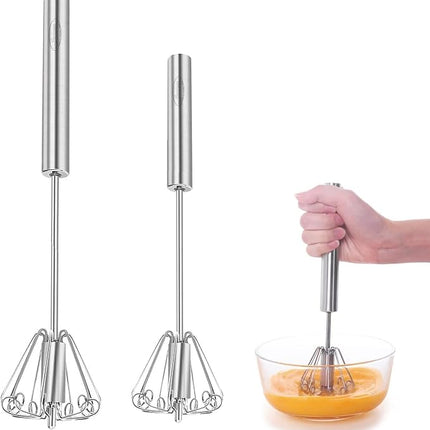 Newness Egg Whisk, [2 Pack 10in & 12in] Stainless Steel Hand Push Whisk Blender for Home - Versatile Tool for Egg Beater, Milk Frother, Hand Push Mixer Stirrer - Kitchen Utensil for Blending, Whisking