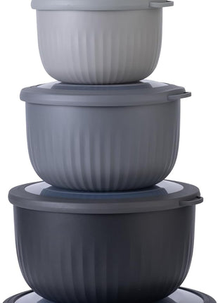 COOK WITH COLOR Prep Bowls with Lids- Wide and Deep Nesting Plastic Small Mixing Bowl Set with Lids, 12 Piece Set - Deep Bowls, Black/White