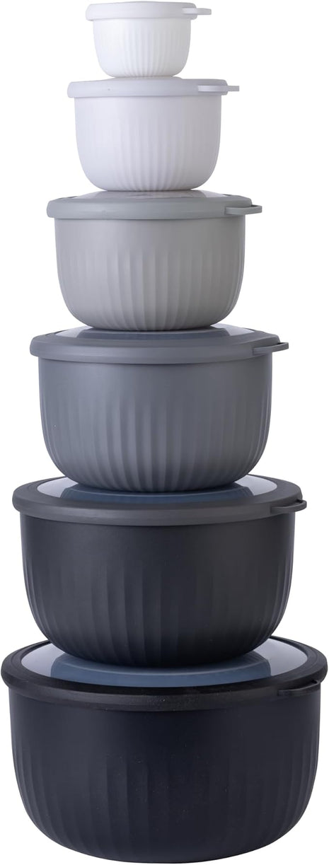 COOK WITH COLOR Prep Bowls with Lids- Wide and Deep Nesting Plastic Small Mixing Bowl Set with Lids, 12 Piece Set - Deep Bowls, Black/White