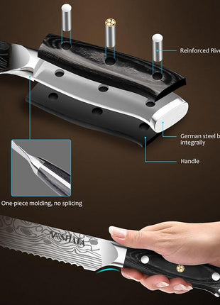 MOSFiATA Bread Knife 8” Ultra Sharp Serrated Knife, German High Carbon Stainless Steel EN1.4116 Bread Slicer with Bread Lame, Micarta Handle, For Bread, Cake, Bagels