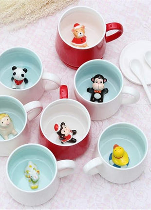 Surprise 3D Coffee Mug Animal Inside 12 oz with Rabbit,Cute Cartoon Handmade Ceramics Cup,Christmas Birthday Surprise for Friends Family or Kids (Rabbit)