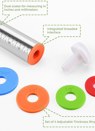 Rolling Pin nonstick and Silicone Baking Pastry Mat combo kit, Adjustable Rolling Pin With Thickness Rings for Baking Fondant, Pizza, Pie, Pastry, Pasta, Dough, Cookies (red)