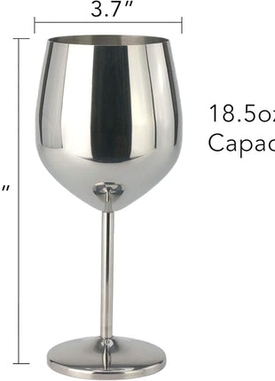 PG Set of 4 Stainless Steel Wine Glass - 18.5oz Silver Mirror Finished Wine Glasses - Unbreakable Wine Glasses - Stem Metal Wine Goblets