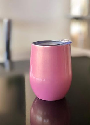 CHILLOUT LIFE 12 oz Stainless Steel Tumbler with Lid & Gift Box - Wine Tumbler Double Wall Vacuum Insulated Travel Tumbler Cup for Coffee, Wine, Cocktails, Ice Cream - PINK SPARKLE