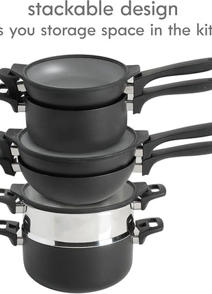 Kenmore Elite Grayson Stackable Platinum Nonstick Forged Aluminum Induction Cookware Set, 9-Piece, Black