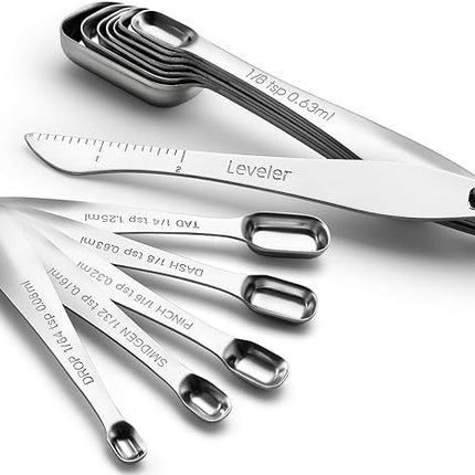 Spring Chef Stainless Steel Measuring Spoons Set of 13 with Leveler, Metal Teaspoon & Tablespoon Measuring Spoons for Cooking & Baking, Fits in Spice Jars, Kitchen Gadgets for Dry & Liquid Ingredients